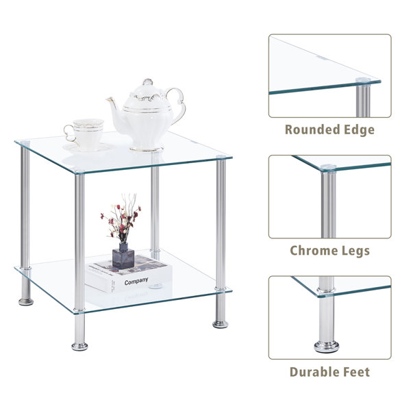 Wrought Studio™ Glass End Table, Modern 2tier Square Simple Coffee